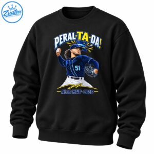 Peral Ta Da baseball graphic with a navy number 51 pitcher, magician hat, gold accents, and ALCS MVP 2026 text