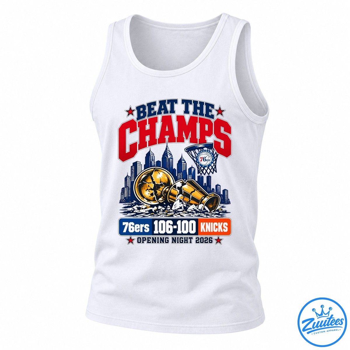 Philadelphia 76ers 106-100 New York Knicks Beat The Champs Opening Night 2026 Tank Top