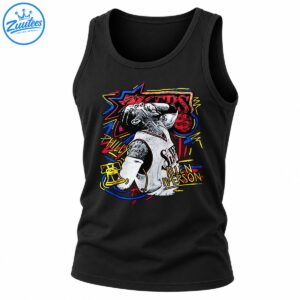 Allen Iverson basketball portrait with red SIXERS lettering, blue and yellow graffiti, basketball, and Liberty Bell