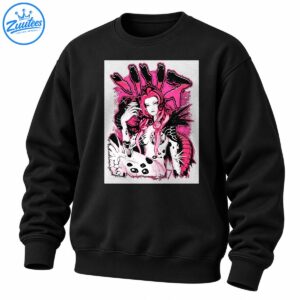 Pink-haired fantasy heroine in black and white armor with vivid pink graffiti, spikes, and distressed comic-style details
