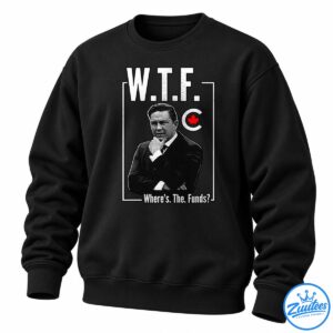 Poilievre political shirt design with distressed W.T.F. lettering, black-and-white portrait, red maple leaf, and Where's The Funds text