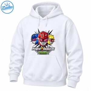 Three red, blue, and yellow ranger helmets above POWER RANGERS lettering and a green BEAST MORPHERS badge.