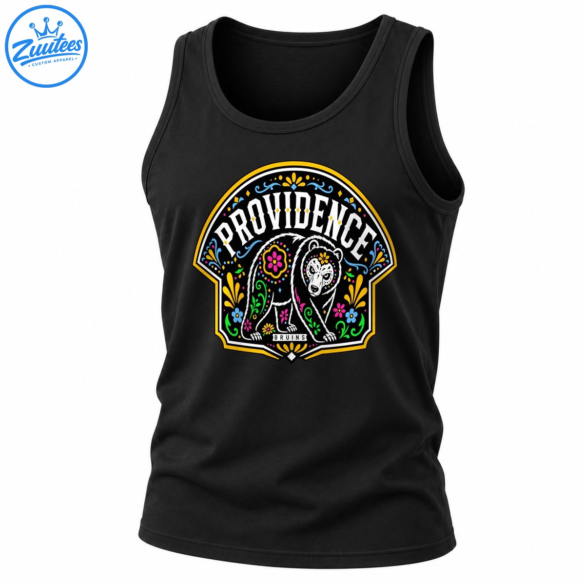 Providence Bruins Sugar Skull Bear Floral Art Tank Top