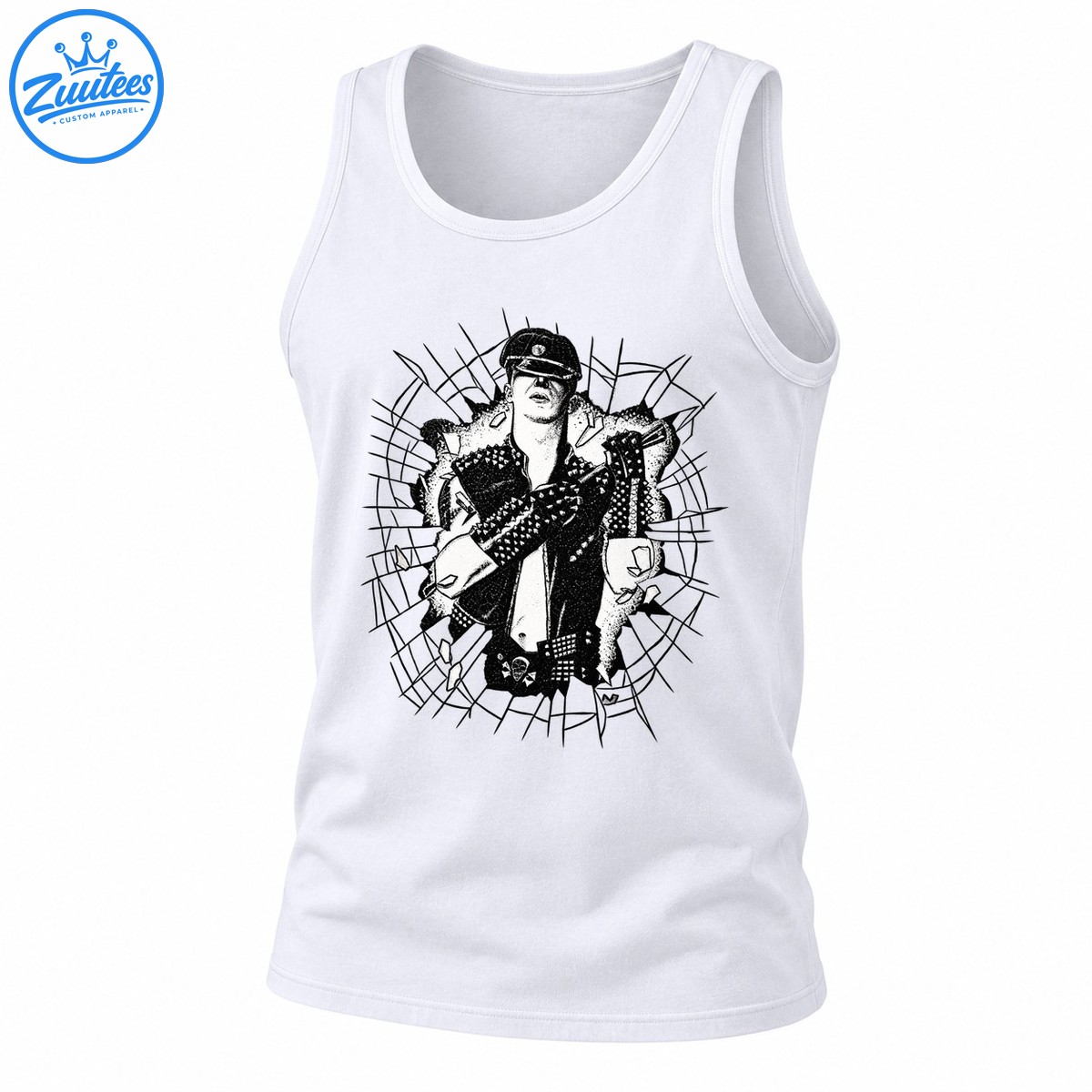 Punk Rocker Shattered Glass Black And White Graphic Tank Top