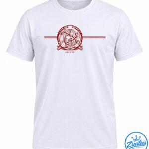 Distressed red circular celestial emblem with stars, intersecting lines, crossed details, and small lettering on a dark background