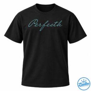 Muted teal cursive Perfecth lettering with dark textured outlines in a flowing script design