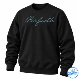 Muted teal cursive Perfecth lettering with dark textured outlines in a flowing script design
