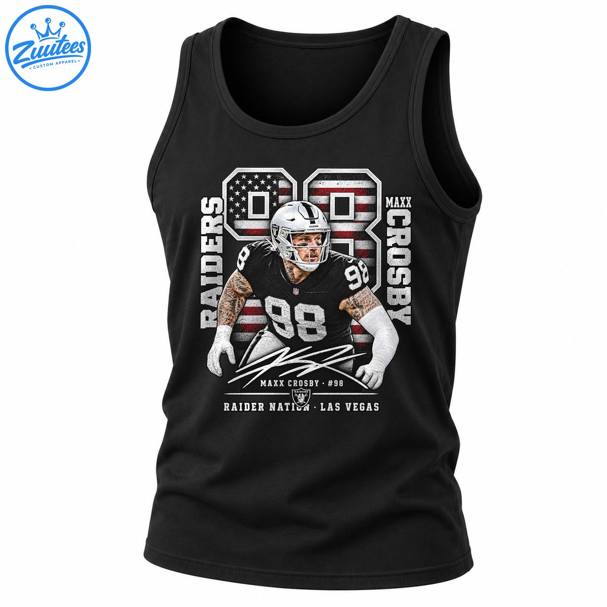 Raider Nation Las Vegas Maxx Crosby Distressed Graphic Tank Top