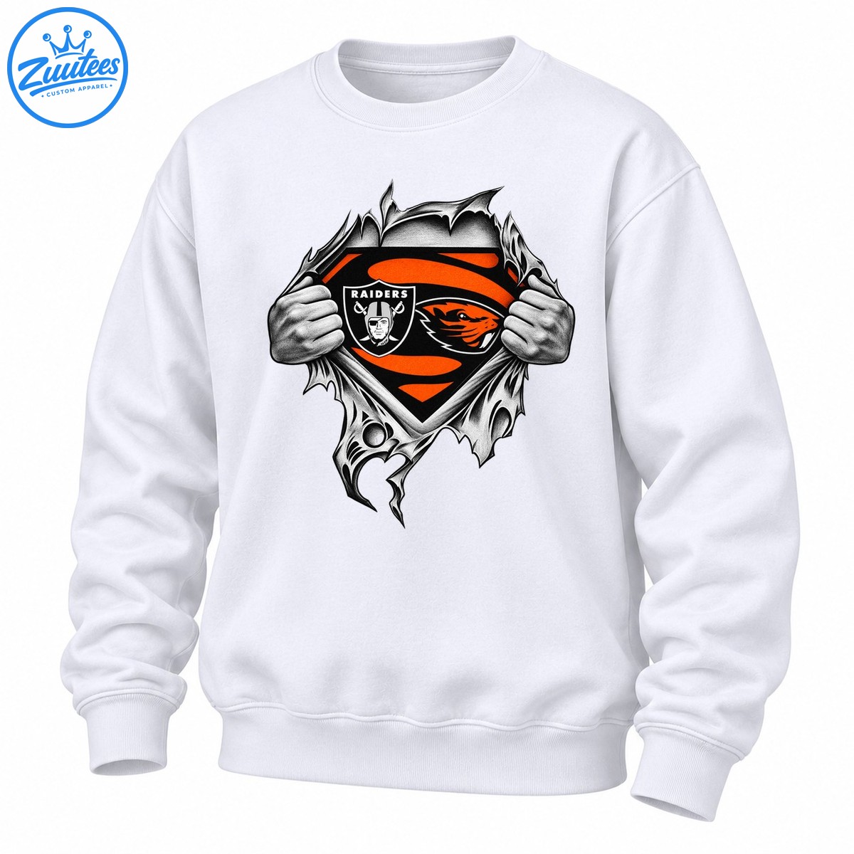 Raiders Orange Black Tiger Stripe Ripped Shield Sweatshirt