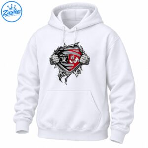 Ripped-fabric sports graphic with grayscale hands, a black RAIDERS shield, a red bulldog emblem, and silver details