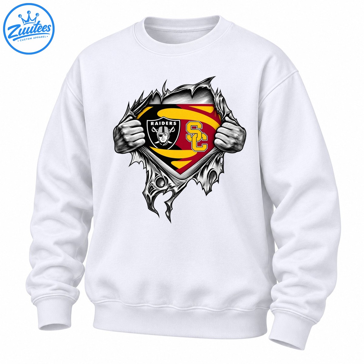 Raiders SC Hands Ripping Open Superhero Logo Sweatshirt