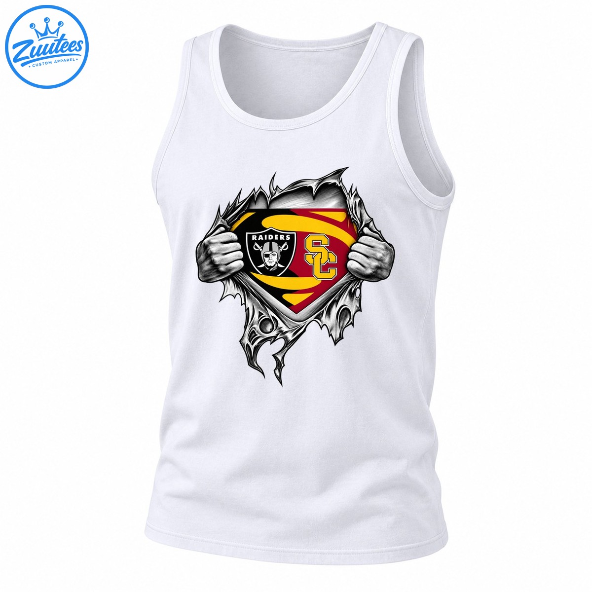 Raiders SC Hands Ripping Open Superhero Logo Tank Top
