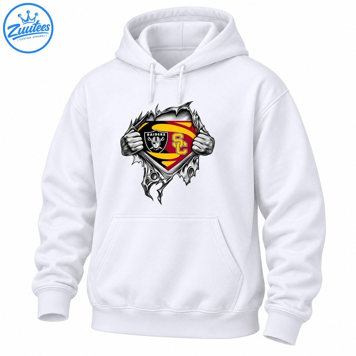 Hands ripping open a jagged surface revealing a Raiders shield, gold SC lettering, and a red and gold crest Hands ripping open a jagged surface revealing a Raiders shield, gold SC lettering, and a red and gold crest