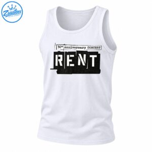 RENT 30th Anniversary CONCERT shirt design with bold white lettering, distressed black panels, and vintage poster styling