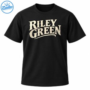Riley Green graphic with cream vintage serif lettering, black outlines, and a curved underline