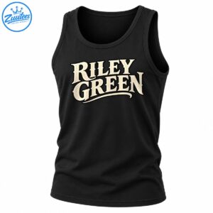 Riley Green graphic with cream vintage serif lettering, black outlines, and a curved underline