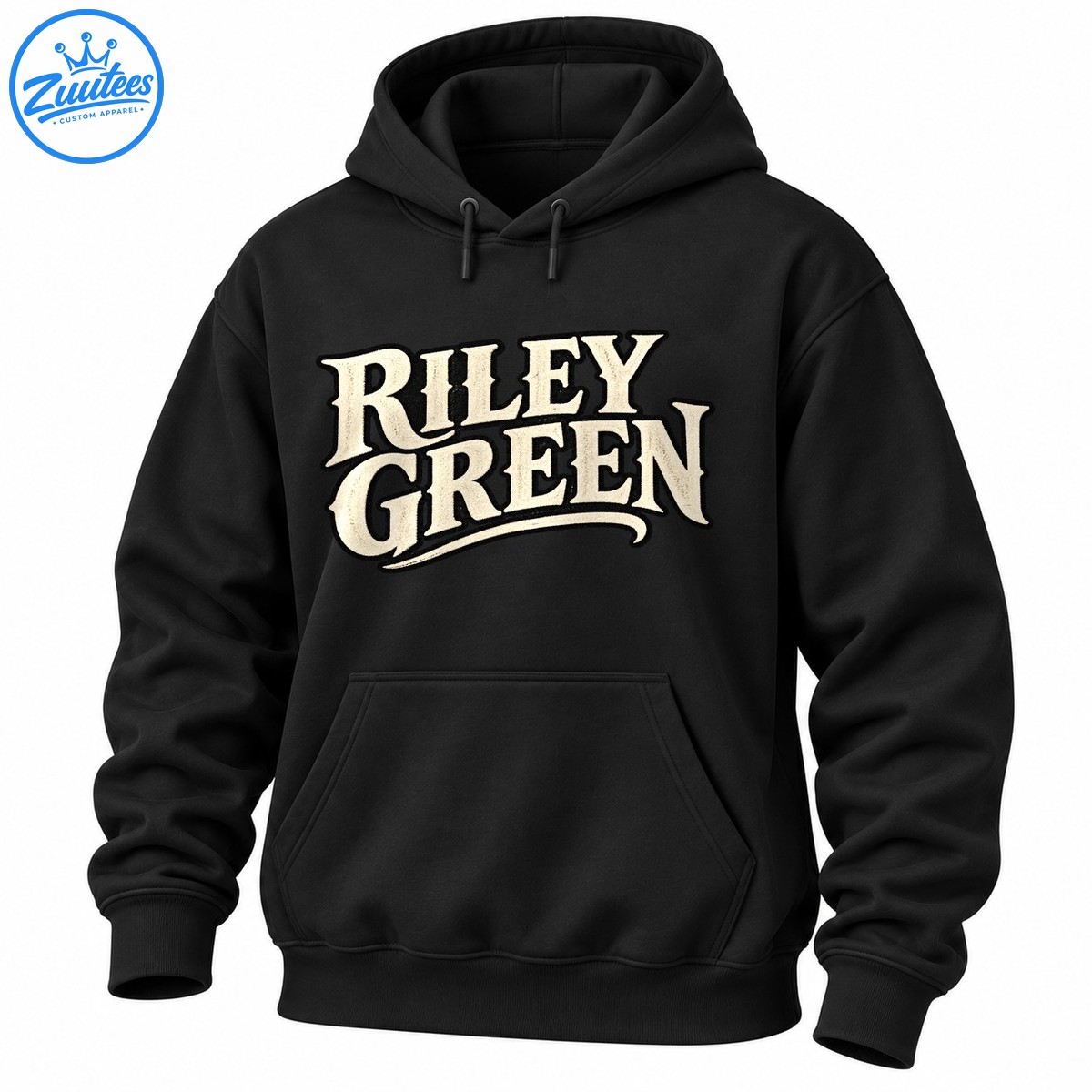 Riley Green graphic with cream vintage serif lettering, black outlines, and a curved underline Riley Green graphic with cream vintage serif lettering, black outlines, and a curved underline