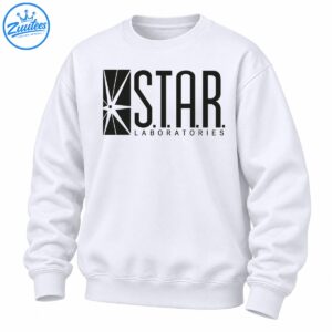 S.T.A.R. Laboratories shirt design with bold black lettering and an angular geometric starburst emblem