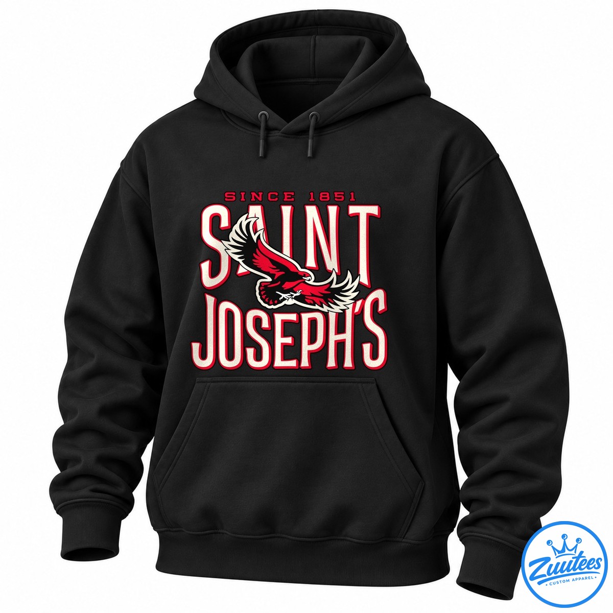Saint Joseph’s Since 1851 Hawks College Sports Shirt Saint Joseph's Since 1851 graphic with oversized cream and red lettering and a soaring red, black, and cream hawk.