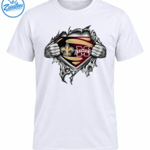 Hands ripping open a graphic with a gold fleur-de-lis, maroon STATE M emblem, and black, white, and gold details