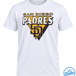 San Diego Padres shirt design with distressed gold shield, white PADRES lettering, and brown interlocking SD logo.