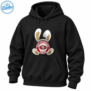 Easter bunny graphic with white ears, gold accents, paw prints, and a distressed red San Francisco 49ers emblem