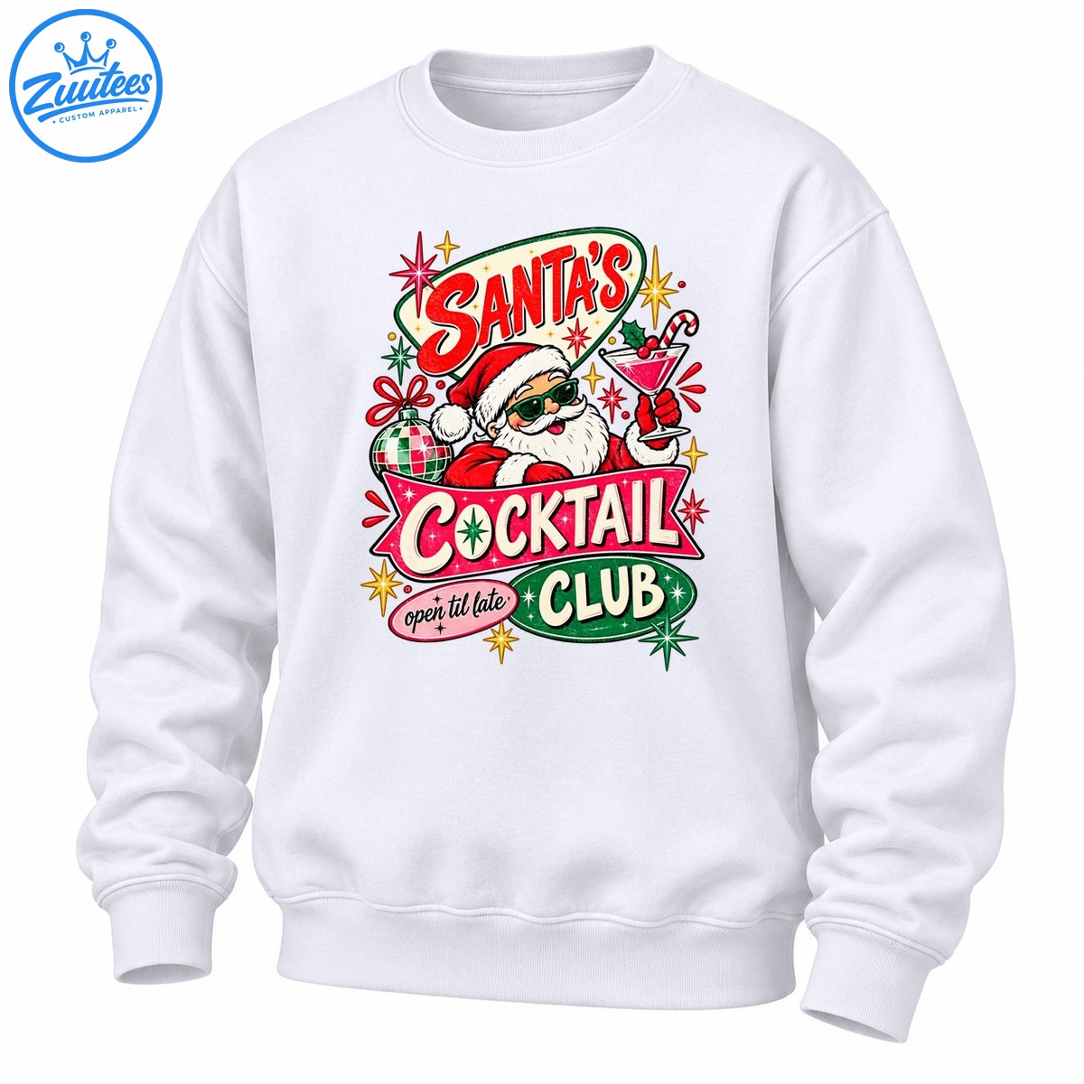 Santa's Cocktail Club Open Til Late Retro Christmas Party Sweatshirt