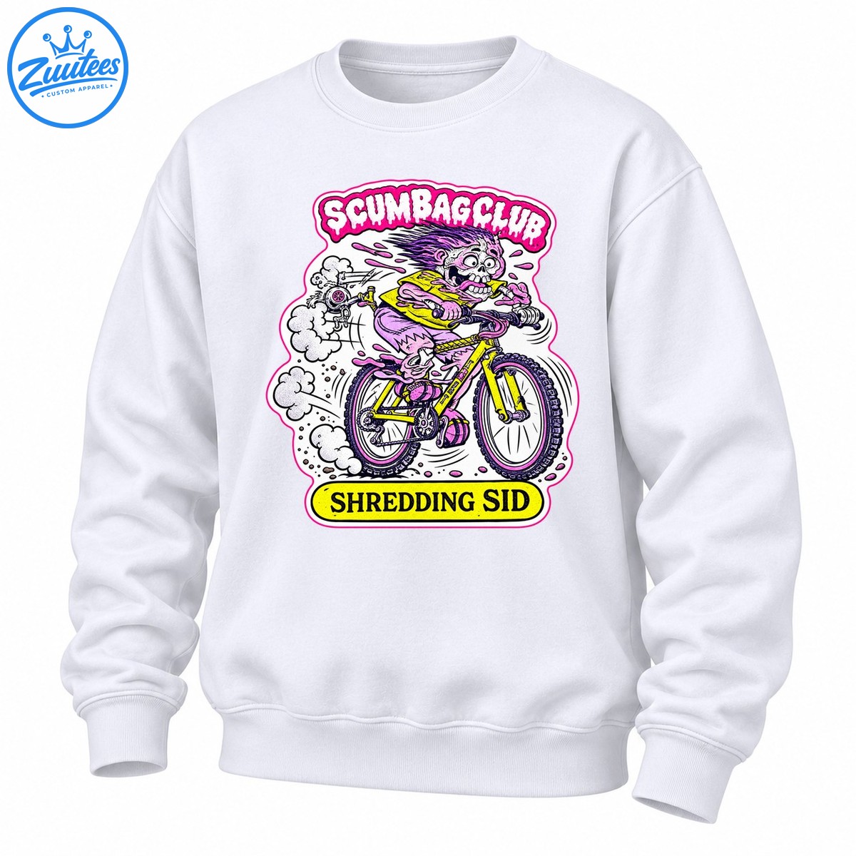 Scumbag Club Shredding Sid Skeleton Mountain Bike Cartoon Sweatshirt