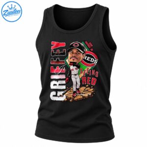 Vintage baseball player caricature with a black cap, white uniform, red lettering, baseball emblem, and SEEING RED text