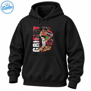 Vintage baseball player caricature with a black cap, white uniform, red lettering, baseball emblem, and SEEING RED text