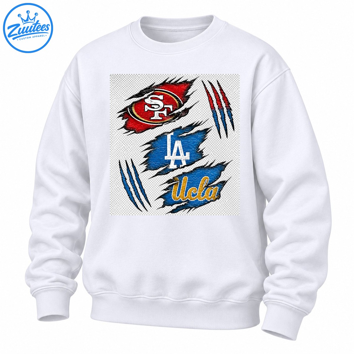 SF LA UCLA Ripped Fabric Claw Marks Graphic Sweatshirt