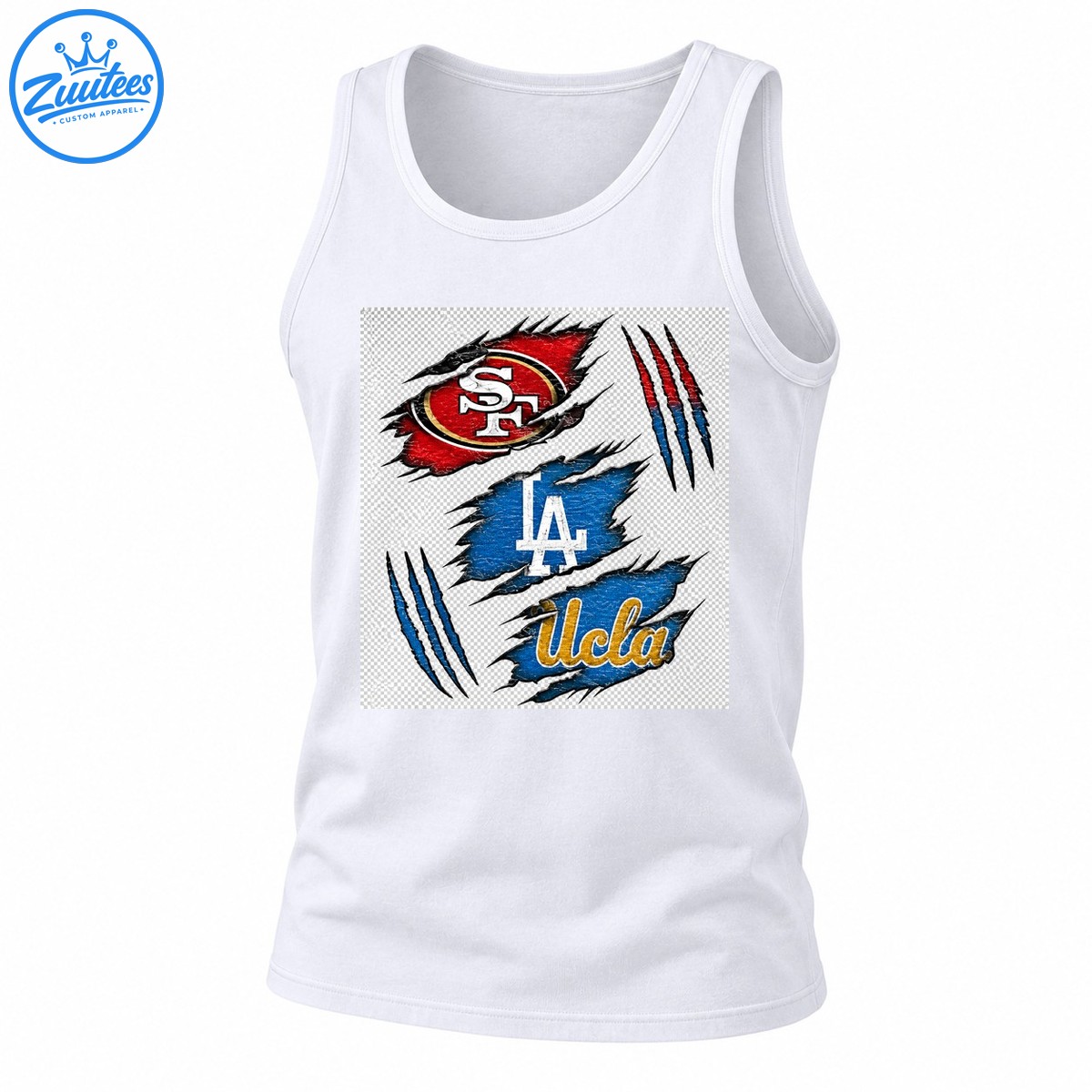 SF LA UCLA Ripped Fabric Claw Marks Graphic Tank Top