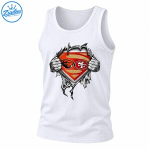Red and gold superhero-style shield with an orange beaver mascot, white SF emblem, and hands pulling apart torn edges