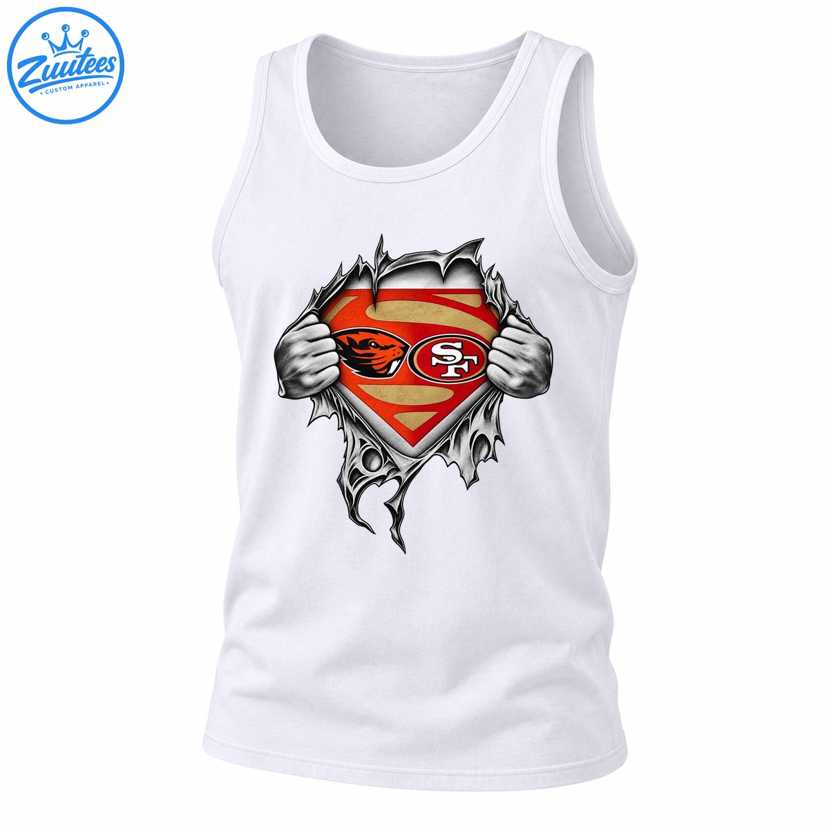 SF Red Gold Ripping Shield Football Graphic Tank Top