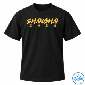 Shanghai golden brush lettering with the year 2026 in a bold graphic design on a black background.