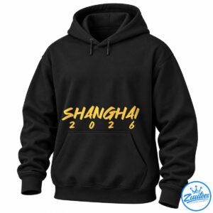 Shanghai golden brush lettering with the year 2026 in a bold graphic design on a black background.