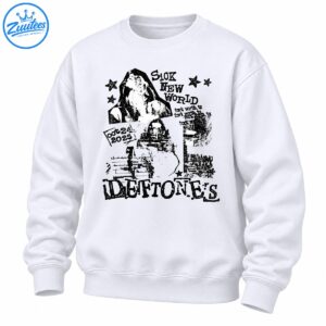 Black and white distressed Sick New World graphic with a performer portrait, stars, October 24 2023 text, and Deftones lettering