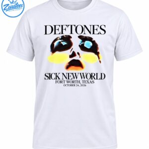 Sick New World Fort Worth Texas October 24 2026 shirt design with surreal face art and black typography