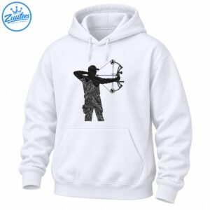 Black archer silhouette aiming a compound bow with white topographic contour lines across the clothing