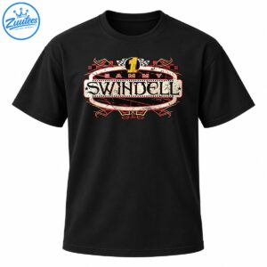 Vintage Sammy Swindell racing emblem with a gold number 1, checkered flags, distressed lettering, and red, cream, and black details