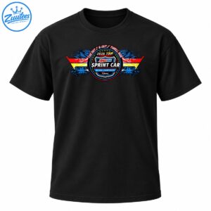 Vintage sprint car championship graphic with a circular badge, distressed red yellow and blue stripes, stars, and racing lettering