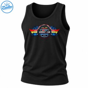 Vintage sprint car championship graphic with a circular badge, distressed red yellow and blue stripes, stars, and racing lettering