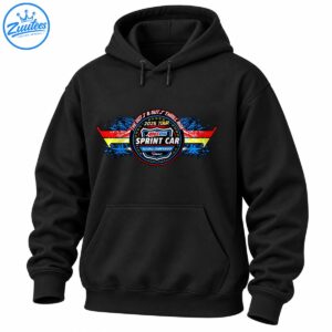 Vintage sprint car championship graphic with a circular badge, distressed red yellow and blue stripes, stars, and racing lettering