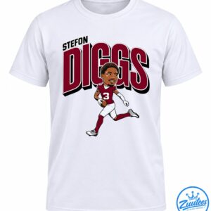 Stefon Diggs football graphic with oversized burgundy lettering and a cartoon player in a maroon number 3 uniform