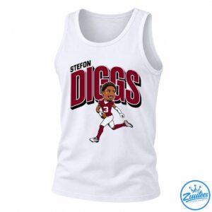Stefon Diggs football graphic with oversized burgundy lettering and a cartoon player in a maroon number 3 uniform