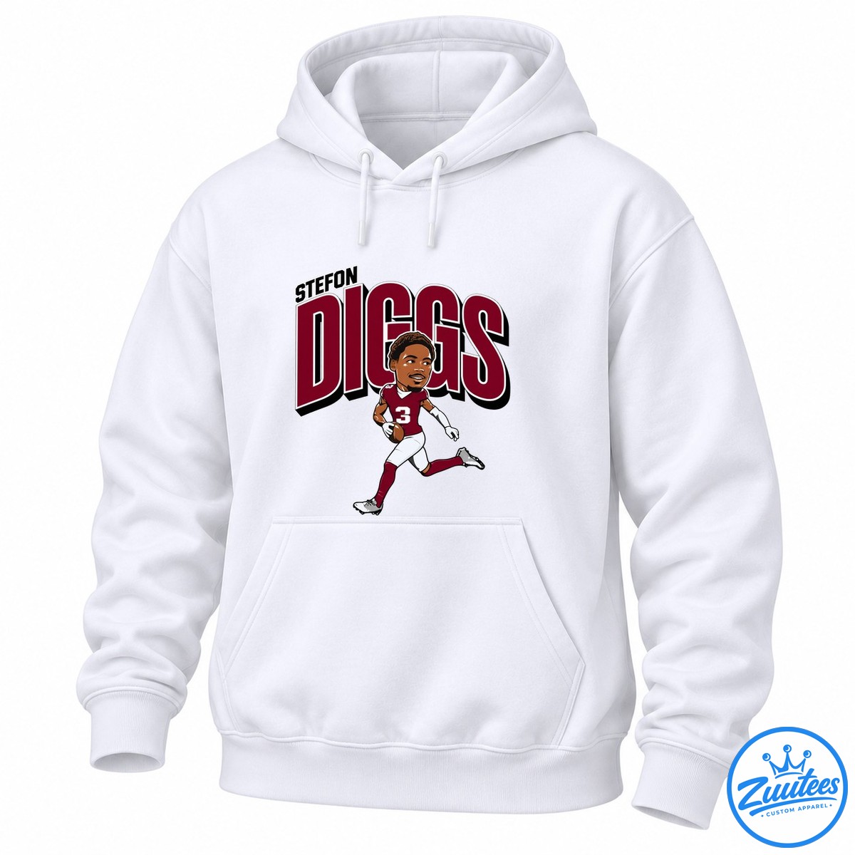 Stefon Diggs football graphic with oversized burgundy lettering and a cartoon player in a maroon number 3 uniform Stefon Diggs football graphic with oversized burgundy lettering and a cartoon player in a maroon number 3 uniform