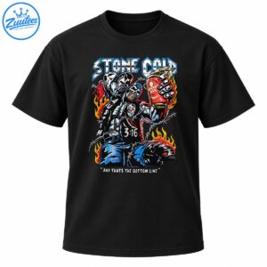 Stone Cold 3:16 skull-faced wrestler graphic with flames, barbed wire, metallic lettering, and a red can