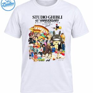 Studio Ghibli 41st Anniversary 1985-2026 shirt with Totoro, Catbus, No-Face, Kiki and Miyazaki Hayao lettering