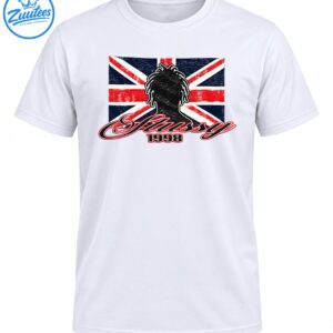 Dreadlocked figure silhouette over a distressed red white and navy Union Jack with Stussy script and 1998