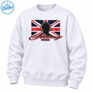 Dreadlocked figure silhouette over a distressed red white and navy Union Jack with Stussy script and 1998